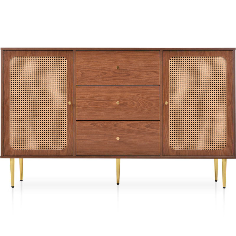 Moderne Kommode von Aosom in Braun mit Rattan-Design und Magnetverschluss, höhenverstellbar, B/T/H: 150 x 40 x 90 cm - Bild 2