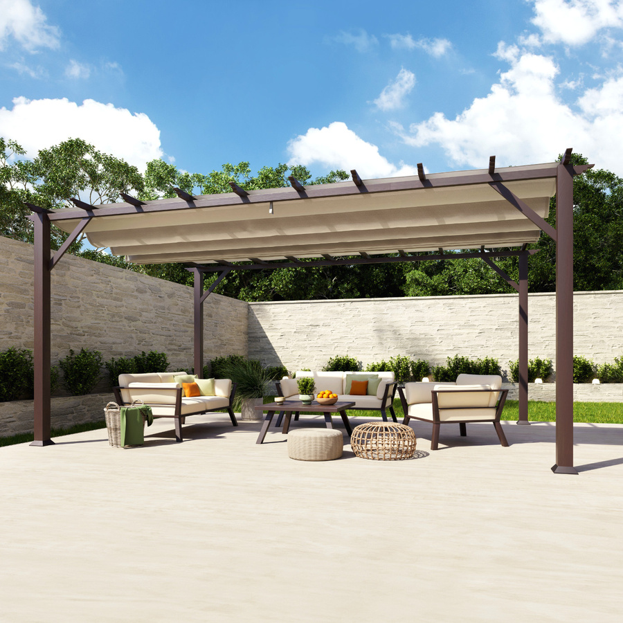 Paragon Outdoor Aluminium Pergola Florenz Pavillon mit ausziehbarem Sonnensegel in Holzoptik Cocoa, B: 505 cm, T: 350 cm, H: 236 cm - Bild 3