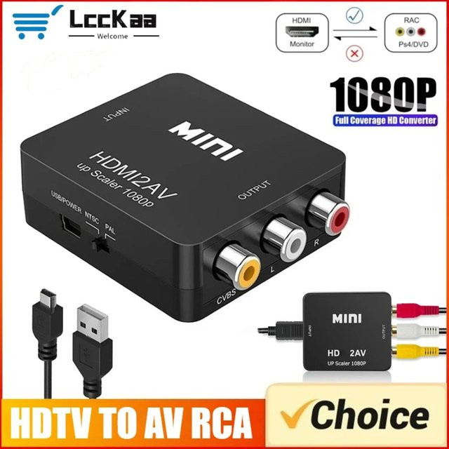 LccKaa HDMI zu RCA Konverter Mini HD2AV Full HD Upscaler mit AV/CVBS L/R Audio Video Unterstützung für NTSC und PAL in Schwarz oder Weiß - Bild 1