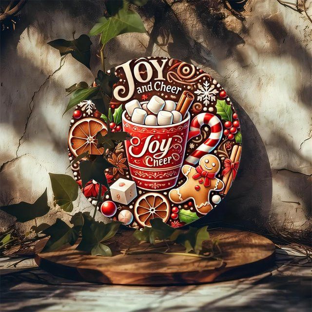Potdemiel Weihnachts-Dekorationsteller rund mit floralem Design, Durchmesser: 20,32 cm, Mehrfarbig - Bild 1
