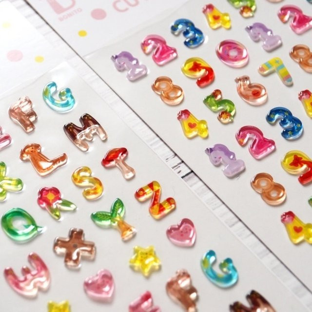 BONITO Bunte 3D Gelee Aufkleber mit Alphabet und Zahlen für Scrapbooking und Journaling in Multicolour - Bild 1