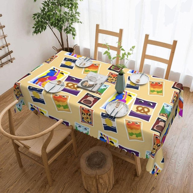 Wasserdichte rechteckige Tischdecke von JINGYUE Pet mit Bugsnax Fan Art Design in Beige und Multicolour, B: 137 cm, T: 183 cm - Bild 1