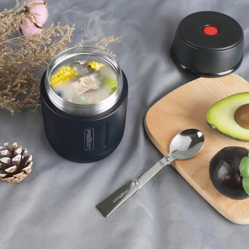 FEIJIAN Isolierter Suppenbecher aus 316 Edelstahl mit Löffel und Tasche, 500 ml, Schwarz oder Rot - Bild 2