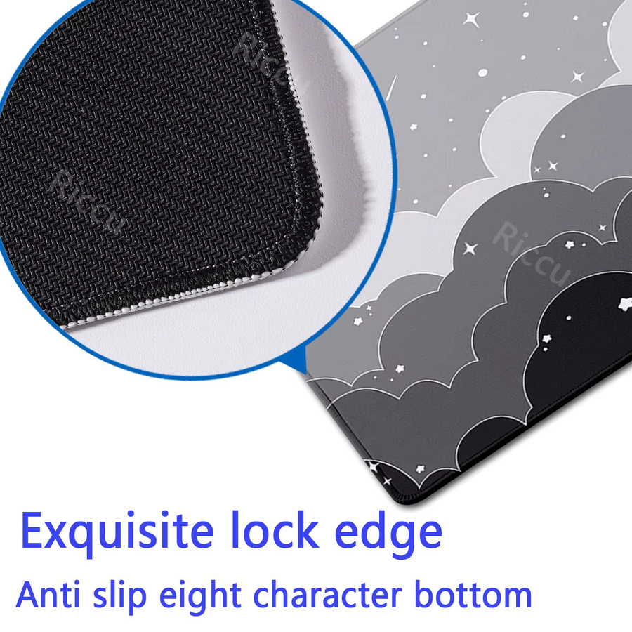 Riccu Kawaii Mauspad mit Schwarz-weißen Wolken und Mond Design in Schwarz, Weiß und Grau - Bild 3
