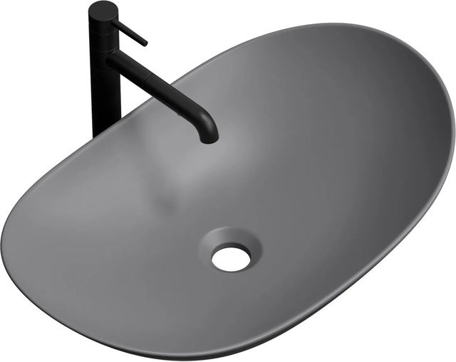 Emke Aufsatzwaschbecken aus Keramik in Mattgrau, Oval, B/T/H: 61,5 x 36 x 15,5 cm - Bild 1