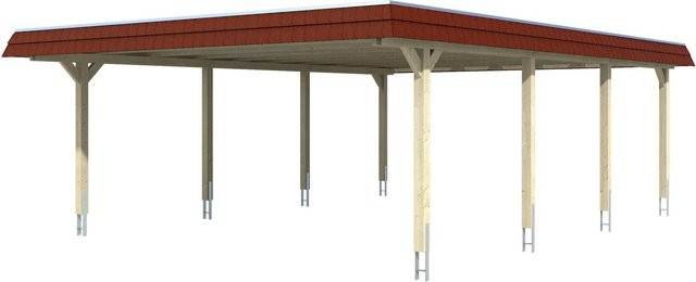 Wendland Skan Doppelcarport aus Holz in Weiß mit Aluminium-Dach und Blende in Rot, B/T/H: 879 x 630 x 253 cm - Bild 1