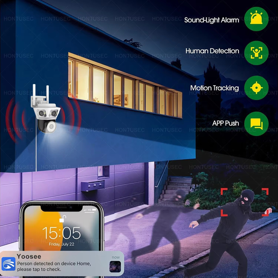 YOOSEE 6K 12MP Outdoor Sicherheitssystem mit 3 Objektiven und 3 Bildschirmen, Wifi PTZ Kamera, Wasserdicht, Zwei-Wege-Audio und Farb-Nachtsicht, Weiß - Bild 4