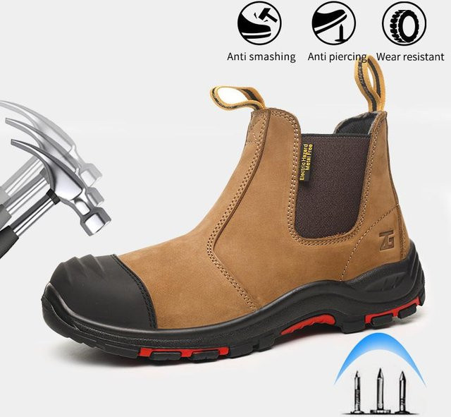 Herren Arbeitssicherheitsstiefel aus echtem Leder in Braun mit Zealous Sole als Chelsea Boots für Schutz gegen Quetschungen, Durchstiche und Verbrühungen, Größe 41 - Bild 1