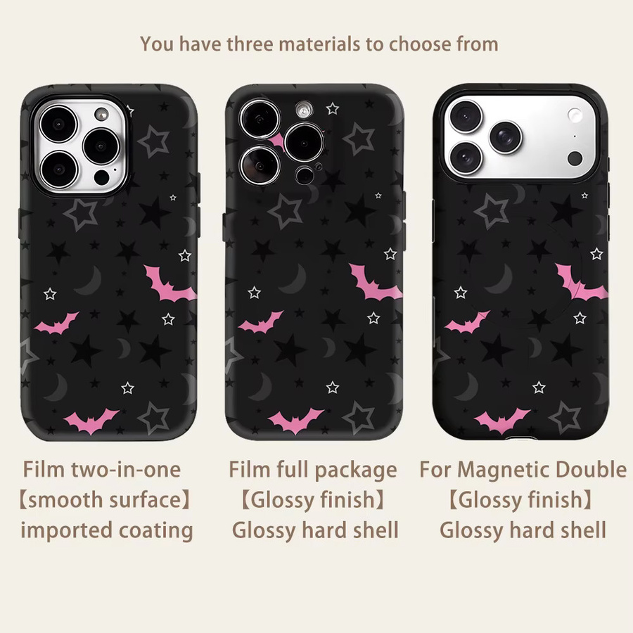 Magnetische iPhone Handyhülle Gothic Pink Bat Skies Tough Case für iPhone 17 16 15 14 Pro Max Plus in Pink und Schwarz - Bild 2