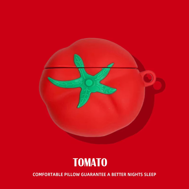 Huawei Freeclip 2 Schutzhülle aus Silikon im 3D-Tomaten-Design, Farbe: Rot/Beige - Bild 2