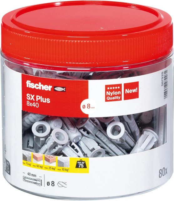 Fischer SX Plus Spreizdübel aus Nylon, Durchmesser: 8 mm, Länge: 40 mm, 80 Stück - Bild 1