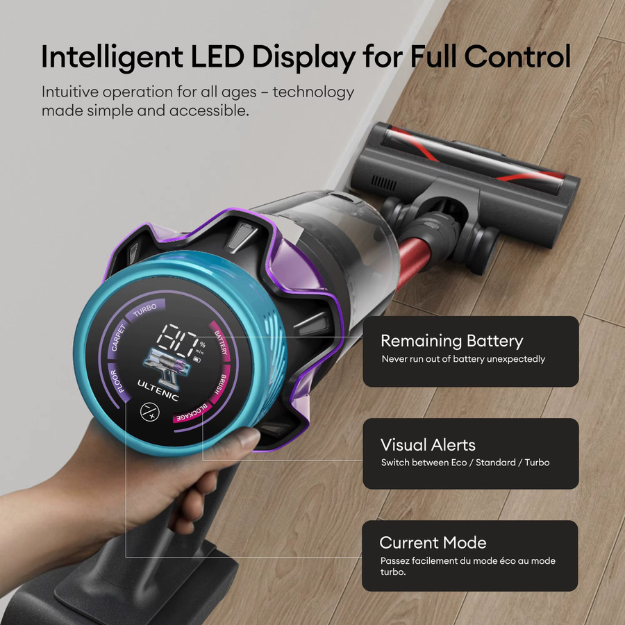 Ultenic U18 Pro Akku-Stielstaubsauger mit 600W und 55Kpa Saugkraft, LED-Display, 80min Laufzeit und biegbarem Stab in Multicolour - Bild 2