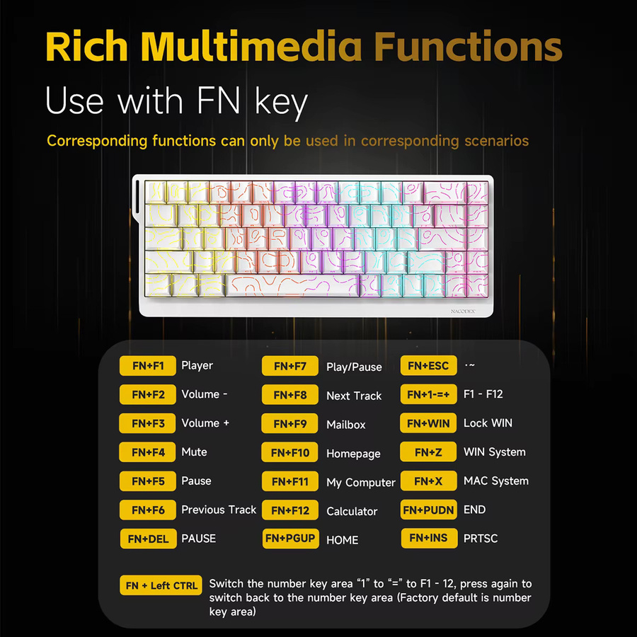 Ajazz NK68 V2 Mechanische Gaming-Tastatur mit Hot-Swap roten Schaltern - Bild 3