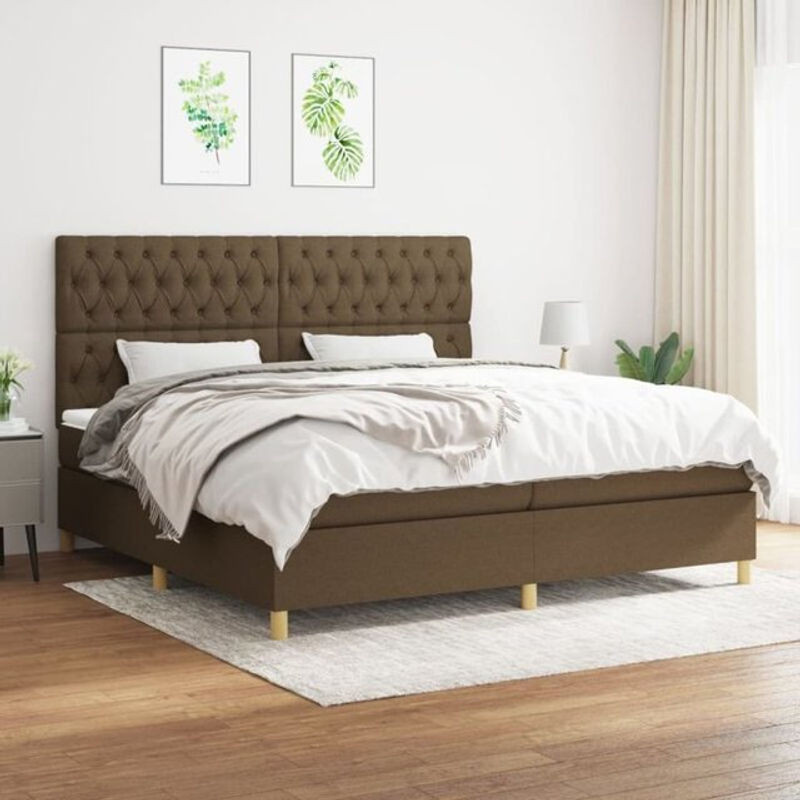 vidaxl Boxspringbett mit Matratze in Braun aus Stoff, B/T/H: 200 x 200 x 118 cm - Bild 1