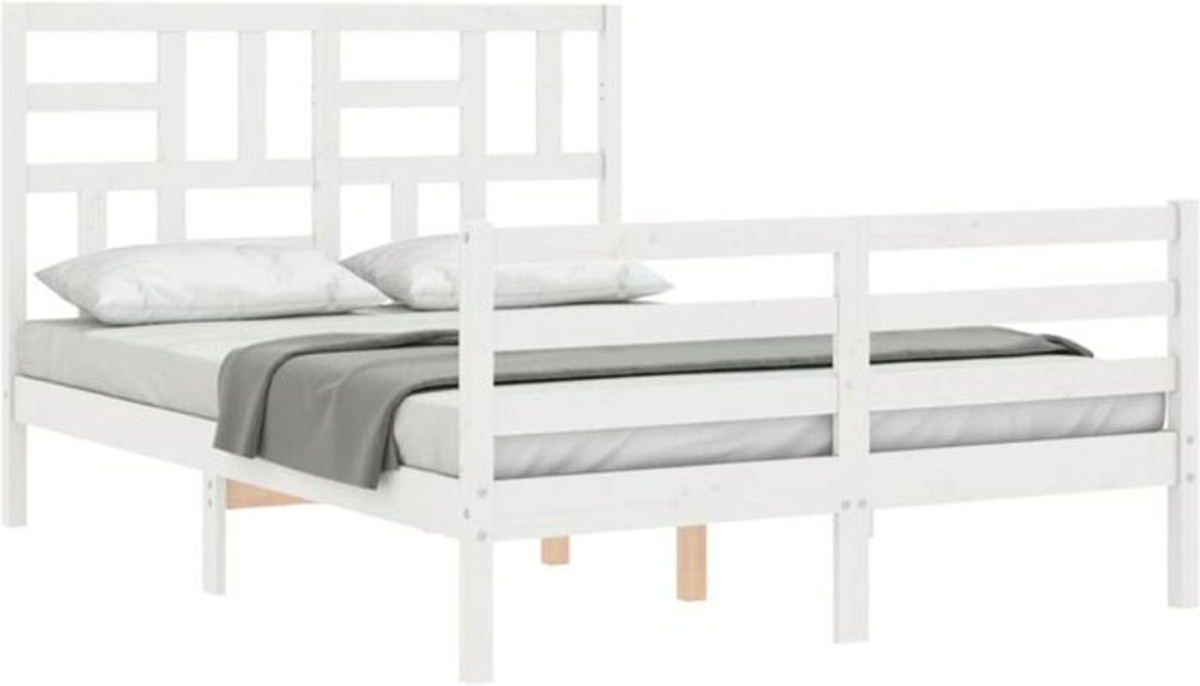 Massivholzbett aus Kiefer mit Kopfteil von Vidaxl in Weiß, Landhausstil und minimalistisches Design, B/T/H: 125,5 x 120 x 190 cm - Bild 1