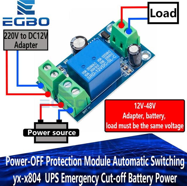 EGBO Power-OFF-Schutzmodul yx-x804 mit automatischer Umschaltung für USV-Notstromversorgung, 12 V bis 48 V Steuerplatine - Bild 1