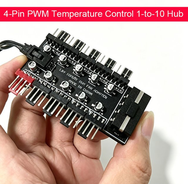 OUYUANSU 10 Port PC Gehäuse Lüfter Hub PWM Controller mit SATA Power und 4-Pin Splitter in Schwarz - Bild 1