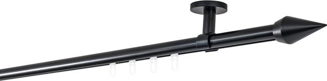 Ondeco Gardinenstange auf Maß mit Deckenträger und Gleiter, Schwarz, Innenlauf 20mm, 1-lauf, gerade - Bild 1