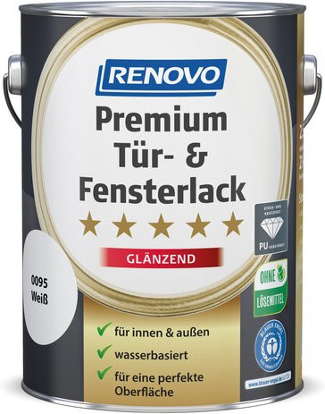 RENOVO Tür- und Fensterlack für Holz, wasserbasiert, glänzend, weiß, wetterfest und kratzfest - Bild 1