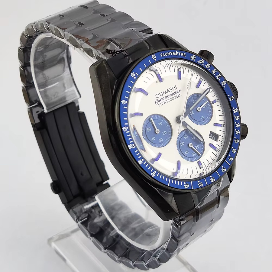 OUMASHI Chronograph, Herren, schwarzes Gehäuse, 41 mm, Automatik, 10 ATM - Bild 2