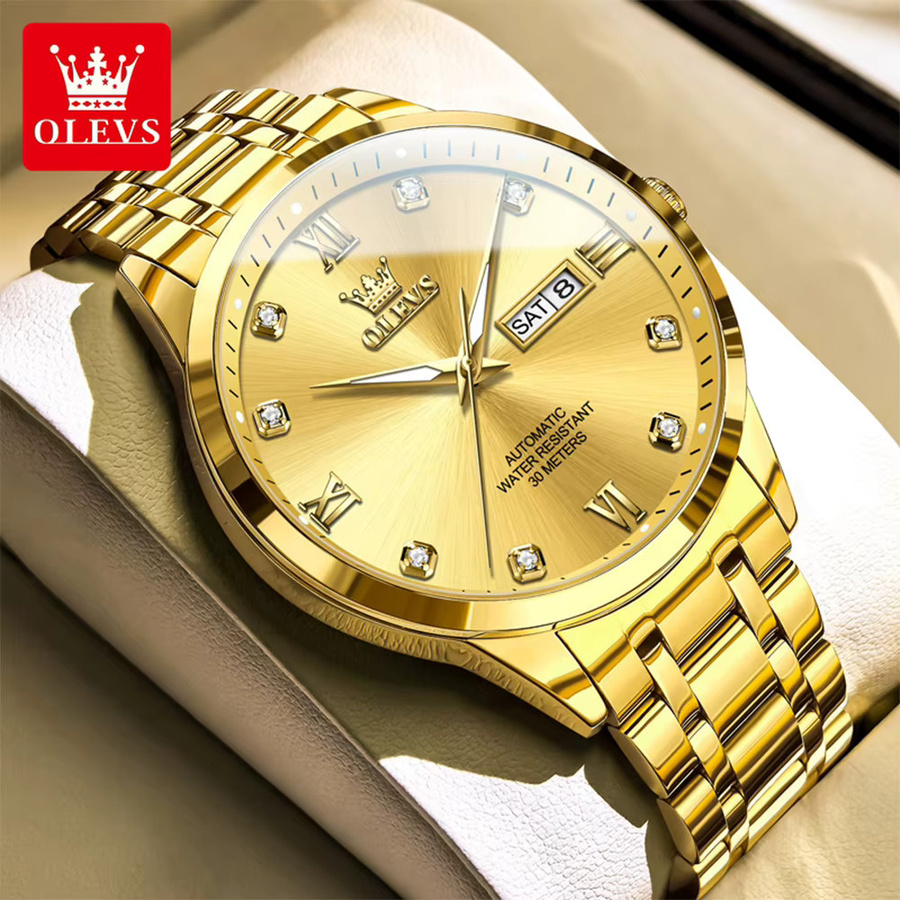 OLEVS Armbanduhr Automatik, Edelstahl, Gold, Herren - Bild 3