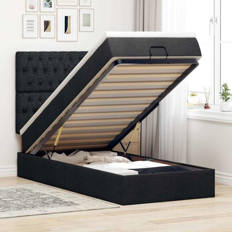 vidaxl Polsterbett Ottomane mit Matratze und LED in Schwarz aus Stoff und Metall B/T/H: 80 x 200 x 118 cm - Bild 1