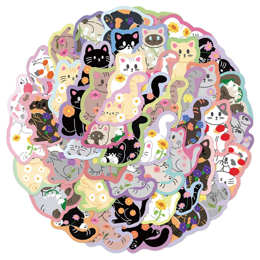 50 Stück Cartoon Katze Aufkleber Set in Multicolour für Laptop, Gepäck und DIY-Projekte - Bild 5
