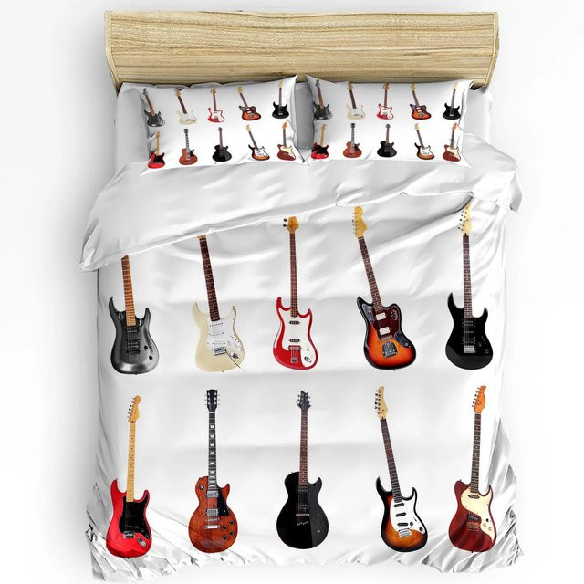 JMG Household Supplies Bettwäscheset Rockmusik Gitarre mit Bettdeckbezug und Kissenbezügen, Farbe: Weiß, B/H: 135 x 200 cm - Bild 1