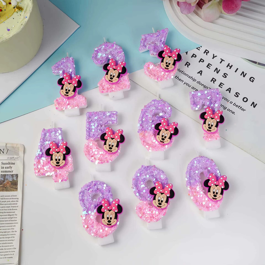 MINISO Geburtstagskerzen Cartoon-Design Digitale Zahlen 0-9 Kuchendekoration in Pink - Bild 2