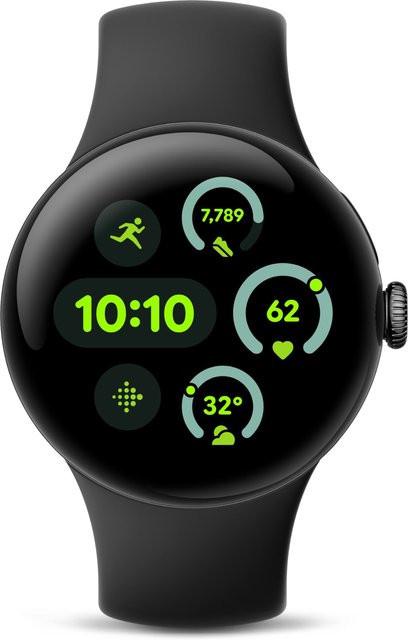 Google Pixel Watch 3 WiFi Smartwatch mit GPS, Aluminiumgehäuse in Matte Black und Sportarmband in Obsidian, 45 mm - Bild 2
