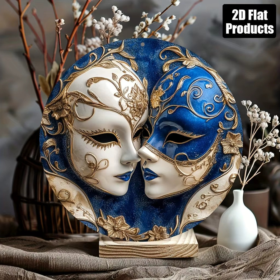 Potdemiel Wandkunst Aluminium Masken im Vintage-Stil in Blau und Gold, B/H: 20,3 x 20,3 cm - Bild 4