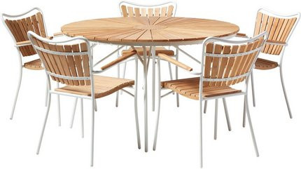 Cinas Gartenmöbelset Ellen aus Teakholz und Aluminium, 6-teilig mit 5 Sitzplätzen, braun und weiss - Bild 1