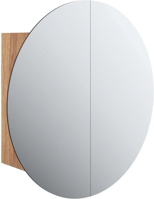 vidaXL Badezimmerschrank in Eichen-Optik mit rundem LED-Spiegel und Regalen, Braun, B/T/H: 40 x 17,5 x 40 cm - Bild 1