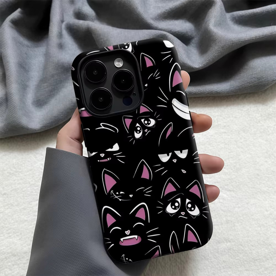 Potdemiel Handyhülle Midnight Cat Grin für iPhone 17 16 15 14 13 Pro Max Plus, Schwarz, Doppelschichtige Rückseite - Bild 4