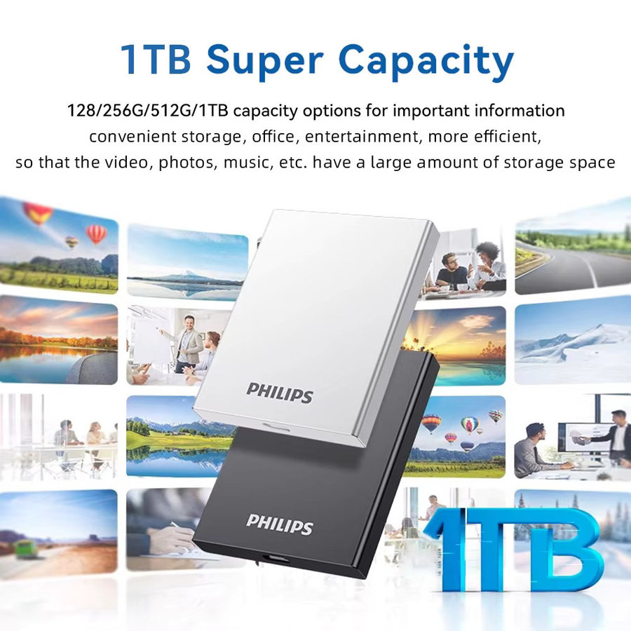 Philips Tragbare SSD 1 TB Externes Solid-State-Laufwerk USB 3.2 Gen 2 Grau - Bild 2