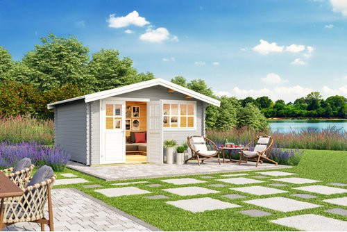 Mr. GARDENER Gartenhaus Isar aus Holz in Grau, B/H/T: 424,2 x 245 x 443 cm - Bild 1