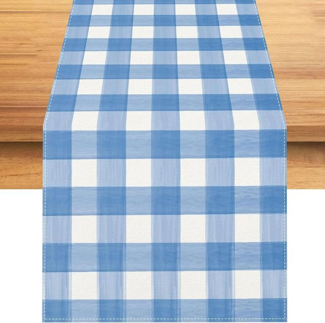JMG Household Supplies Tischläufer aus Leinen mit blau-weißem Buffalo Check Karomuster, B/H: 150 x 33 cm - Bild 1