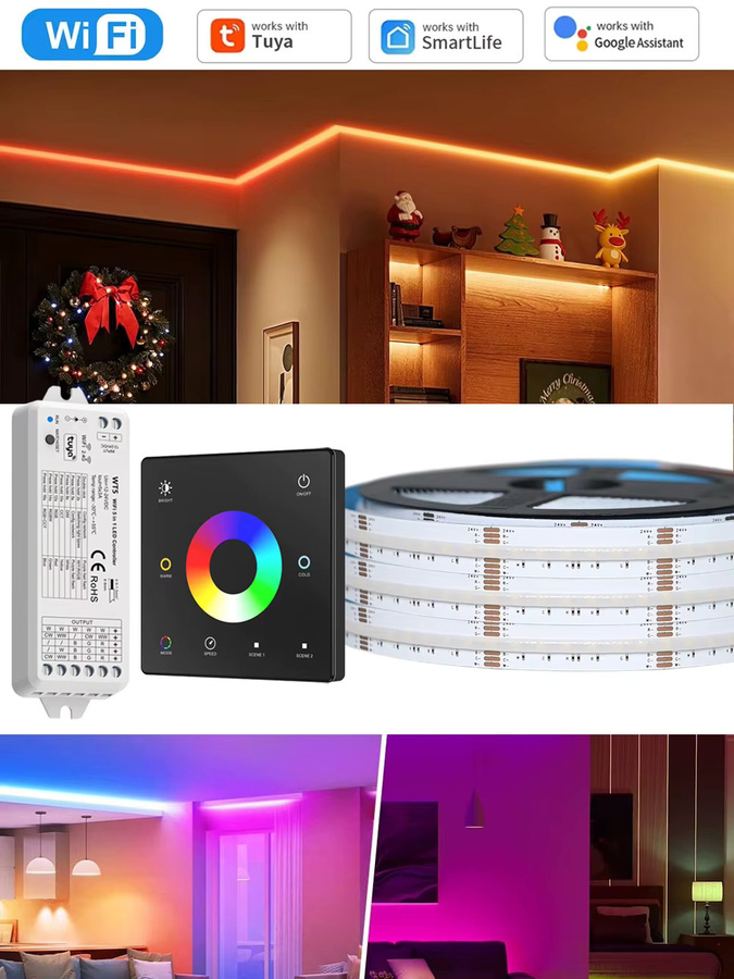 CENFAYA Tuya WiFi COB RGB+CCT LED Streifen 24V, dimmbar mit Fernbedienung und Touch-Steuerung, kompatibel mit Alexa und Google Assistant, mehrfarbig - Bild 7