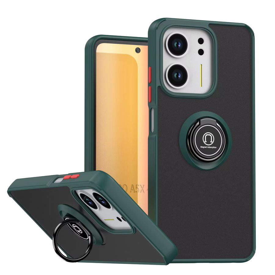 Stoßfeste Silikon-Handyhülle mit Metallring-Halter für Oppo A5X 4G 2025 CPH2725 in Schwarz und Grün - Bild 2