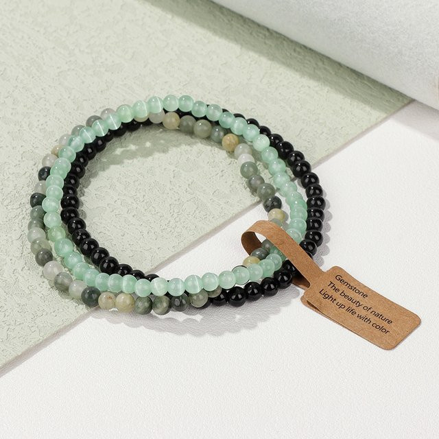 vinswet Armband, Moosachat, Onyx, Perle, Schwarz, Unisex - Bild 1