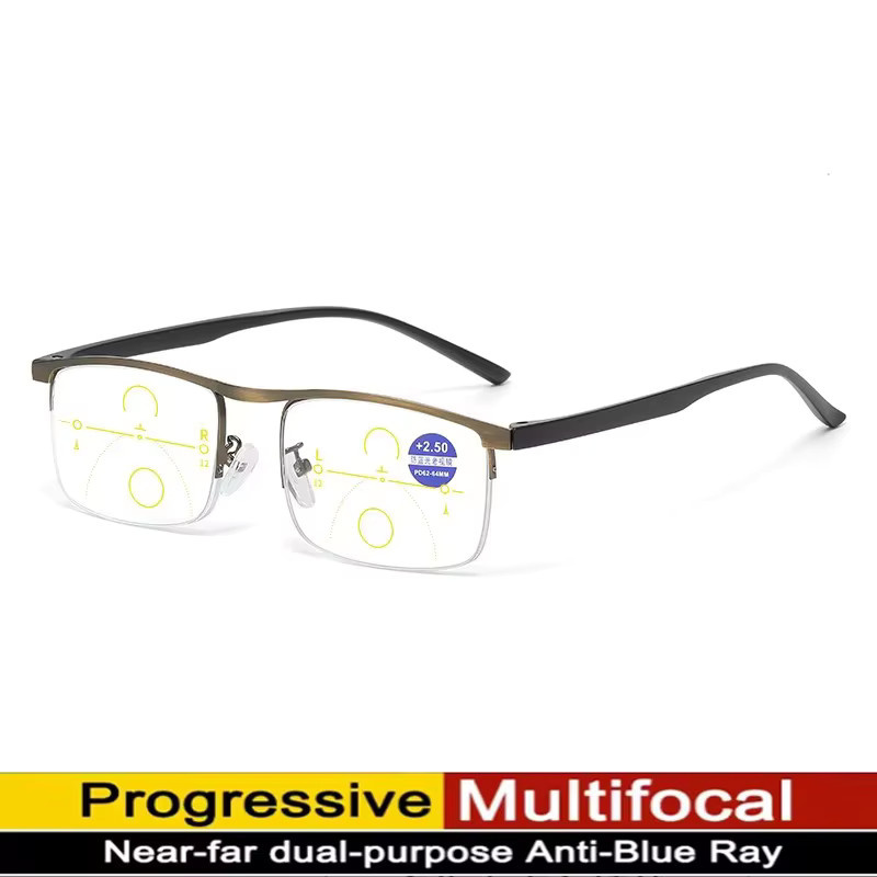 Presbyopie-Brille multifokal, rechteckig, Metall, schwarz, Anti-Blaulicht - Bild 2
