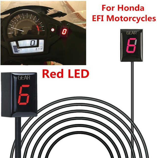 Topfactory 6-Gang-Ganganzeige mit roter LED für Honda EFI-Motorräder, Schwarz - Bild 1