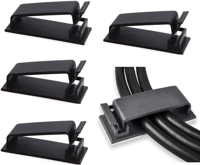 50 Stück selbstklebende Kabelmanagement-Clips als Kabel-Organizer und Kabelhalter für Ethernet/LAN-Kabel in Schwarz und Transparent - Bild 1