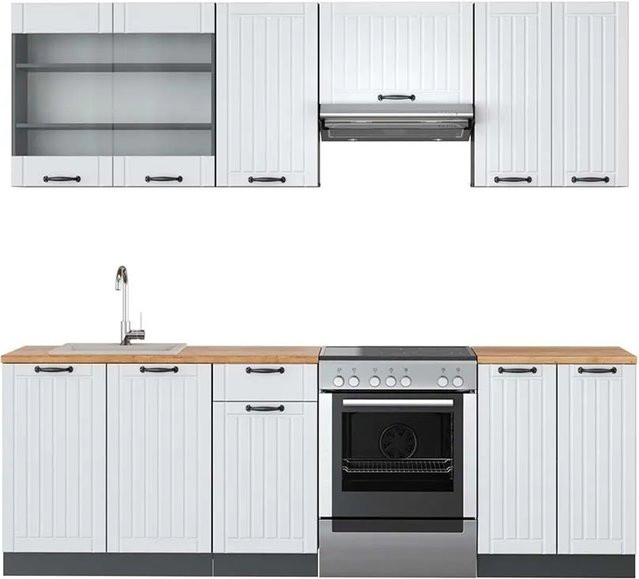 Vicco Fame-Line Küchenzeile im Landhausstil in Weiß und Anthrazit mit Eichenoptik, Breite: 240 cm - Bild 1