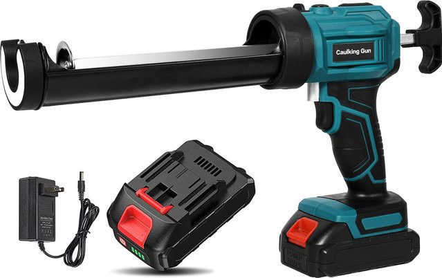 DWiusty Kabellose elektrische Kartuschenpistole in Blau mit 21V Akku, Ladegerät und LED-Licht, 4-stufig einstellbar und tropfsicher für 300ml Kartuschen - Bild 1