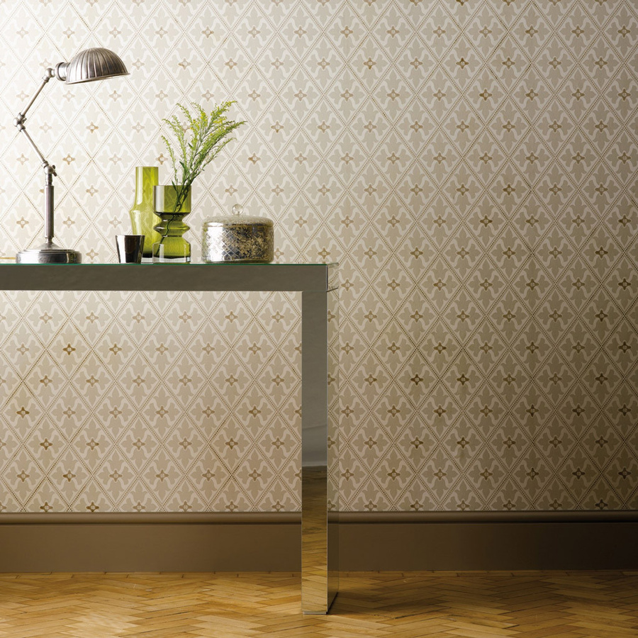 Little Greene Tapete Bayham Abbey Portland in Rot, Creme und Beige mit abstraktem Vintage-Muster - Bild 1
