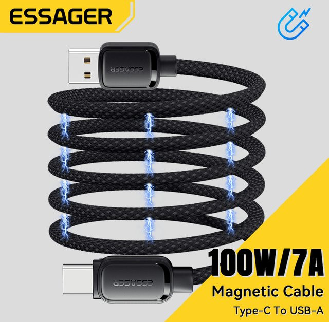 Essager USB A auf Typ C Schnellladekabel 100 W mit magnetischer Absaugung in Schwarz - Bild 1