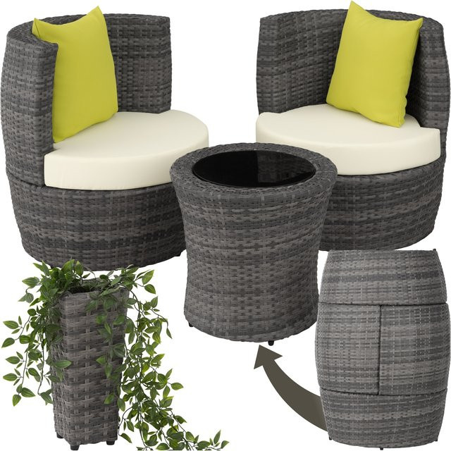 tectake Aluminium Rattan Sitzgruppe Nizza in Grau mit Sicherheitsglasplatte, wetterfest und UV-beständig, B/T/H: 68 x 71 x 72 cm - Bild 1