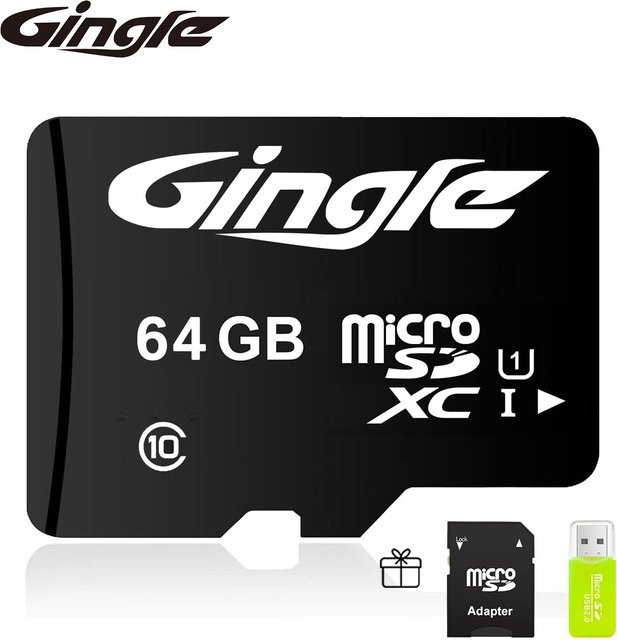 Gingle Micro SD Speicherkarte A1 A2 U3 V30 UHS-1 Class10 mit SD-Adapter und Kartenleser, 64 GB, Schwarz - Bild 1