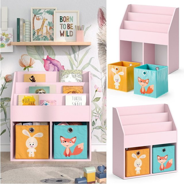 Vicco Kinderbücherregal Luigi Kinderzimmerregal in Pink mit Faltboxen, B: 72 cm, H: 79 cm - Bild 1